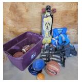 Footballs, Basketballs,Long Board & 3 Life Jackets