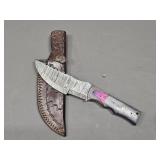 Damascus Knife w/ Leather Sheath