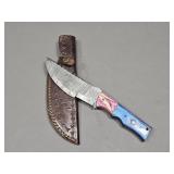 Damascus Knife w/ Leather Sheath