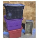 3 Storage Tubs w/ Lids, Wood Crate