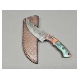 Damascus  Hunting Knife w/Gut Hook & Sheath