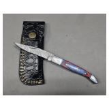 Damascus Folding Knife & Sheath