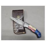 Damascus Folding Knife & Sheath