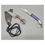 2 - Damascus Knives - 1 Folding & 1 with Sheath