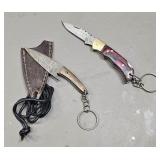 2 - Damascus Knives - 1 Folding & 1 with Sheath