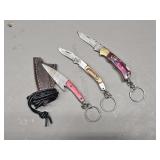 3 - Damascus Knives - 2 Folding & 1 with Sheath