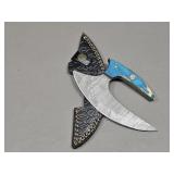 Damascus Ulu Knife w/ Leather Sheath