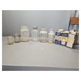 Tote of Canning Jar Lids and Vintage Jars