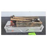 Red Vise, Metal Box & Wood Crate w/ Hammers