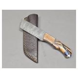 Damascus Tanto Knife w/ Leather Sheath