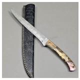 Damascus Knife w/ Leather Sheath