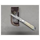 Damascus Folding Knife & Sheath