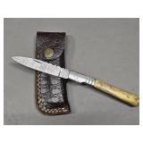 Damascus Folding Knife & Sheath