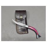 Damascus Folding Knife & Sheath