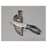 Damascus Knife w/ Leather Sheath
