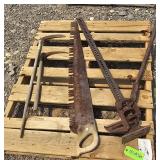 Antique Saw, 2 Sickles and Old Jack