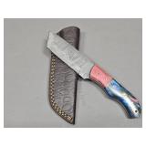 Damascus Tanto Knife w/ Leather Sheath