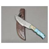 Damascus Knife w/ Leather Sheath