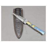 Damascus Dagger Knife w/ Leather Sheath