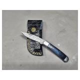 Damascus Folding Knife & Sheath