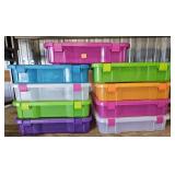 Nine Plastic Storage Bins