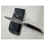 Folding Damascus Knife & Sheath
