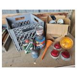 Auto Lights, Reflectors, Crate of Oil