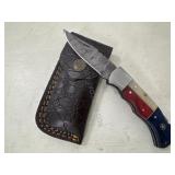 Folding Damascus Knife & Sheath