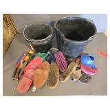 3 Buckets & Horse Grooming Tools