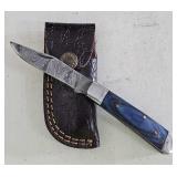 Damascus Folding Knife & Sheath