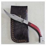 Damascus Folding Knife & Sheath