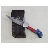 Damascus Folding Knife & Sheath