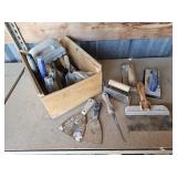 Wooden Box w/ Tile, Drywall Tools