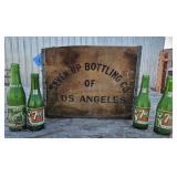 Vintage 7-Up Wooden Soda Box w/ Bottles