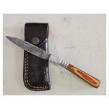 Damascus Folding Knife & Sheath