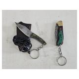 2 - Small Damascus Knives & 1 - Sheath