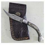 Damascus Folding Knife & Sheath