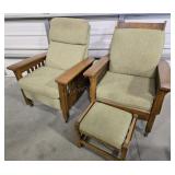 2- Wood Frame Recliners w/ Foot Stool