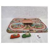 1960s Mechanical Hi-Way Win-Up Tin Toy w/2Cars