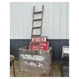 Large Wood Storage Box w/ Signs, Ladder