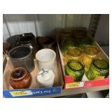 Flat of Small Crocks & 8 Glass Laterns-4.5 x 5 in