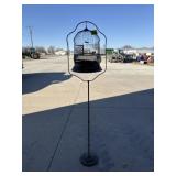 Vintage Bird Cage & Stand w/ Glass Feeder/Waterer