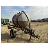 500 Gal Fiberglass Water Tank on 2-Wheel Trailer
