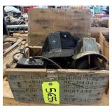 Small Wooden Box w/ Coon Hunting Hats/Accessories