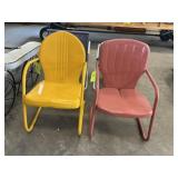 2 Metal Outdoor Chairs - Yellow & Peach