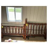 Rustic Wood Headboard & Foot Board w/ Steel Rails