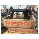 2 Pepsi Crate Boxes & Paracon Sewing Machine Head