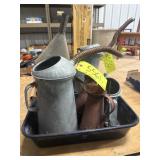 3 Misc Funnels & 5 Oil Cans