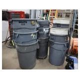 Lot of Rubbermaid commercial trash barrels