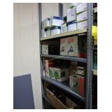 Contents of the shelving unit, flood lights, lamp